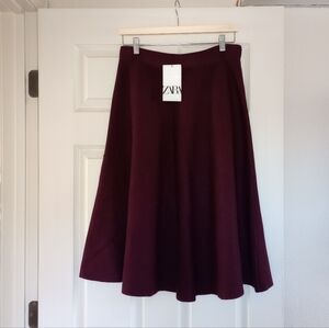 Zara Burgundy Midi Knit Skirt NWT M